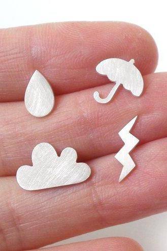 Weather Forecast Ear Studs (Set Of 4 Ear Studs) In Sterling Silver, British Weather Earring Studs Handmade In The UK