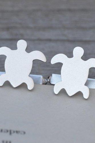Sea Turtle Cufflinks In Sterling Silver With Personalized Message On The Backs, Handmade In The UK