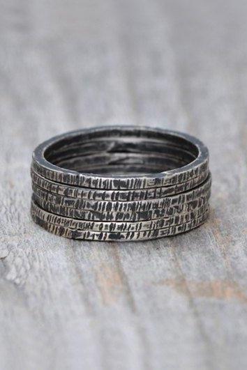Stackable Textured Sterling Silver Rings, Antique Style Stackable Ring Set, Unique Handmade Slim Rings