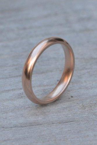 Rose Gold Wedding Band, Heavy Domed Comfort Fit Wedding Ring, Stackable Ring