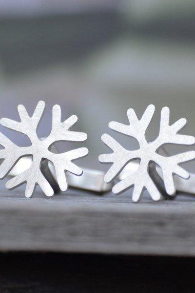 Snowflake Cufflinks In Solid Sterling Silver, With Personalized Message On The Back, Handmade In The UK