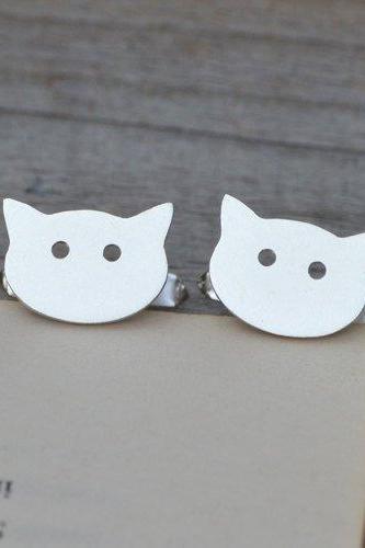 Cat Cufflinks In Solid Sterling Silver, With Personalized Message On The Backs, Handmade In The UK