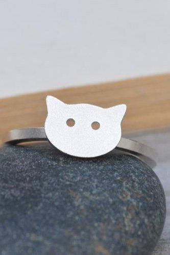 Kitty Cat Ring, Kitten Ring In Sterling Silver, Handmade In The UK, Made To Order