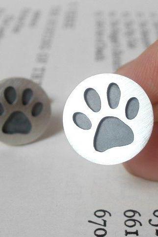 Oxidized Paw Print Cufflinks In Sterling Silver, With Personalized Message On The Back, Handmade In The UK