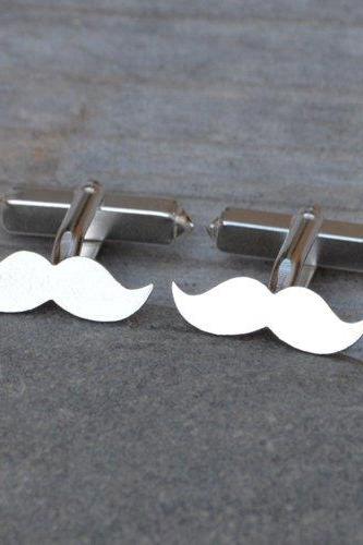 Mustache Cufflinks In Sterling Silver, Personalized Mustache Cufflinks, Handmade In The UK