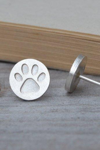 Pawprint Earring Studs In Solid Sterling Silver, Solid Pawprint Handmade In England