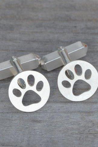 Hollow Pawprint Cufflinks In Sterling Silver, With Personalized Message On The Back, Handmade In The Uk