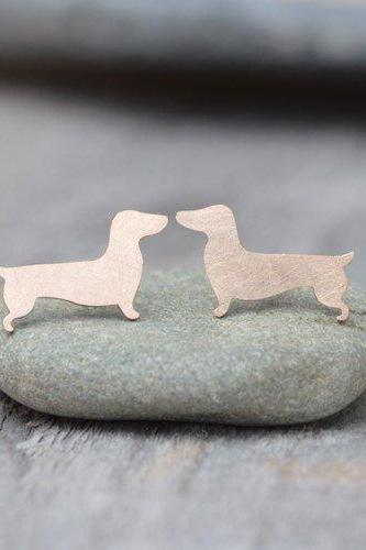 Dachshund Earring Studs In Gold, Sausage Dog Earring Studs, Doggy Earring Studs, Handmade In The UK