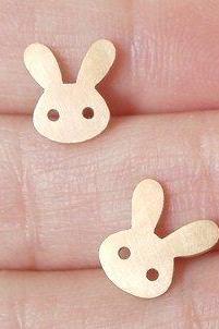 Bunny Rabbit Earring Studs With Straight Ears In 9ct Yellow Gold, Handmade In England
