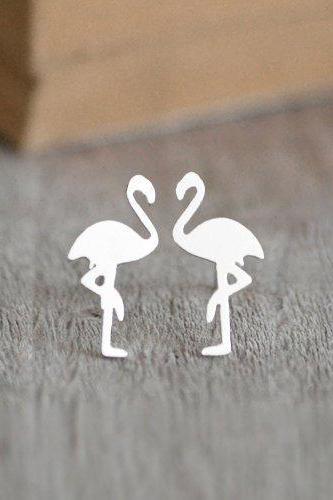 Flamingo Earring Studs, Flamingo Stud Earrings In Sterling Silver, Handmade In The UK
