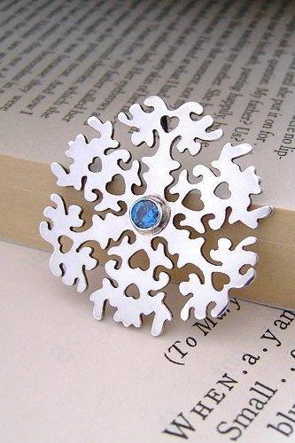 Snowflake Necklace With Blue Sapphire In Sterling Silver, Handmade In The UK