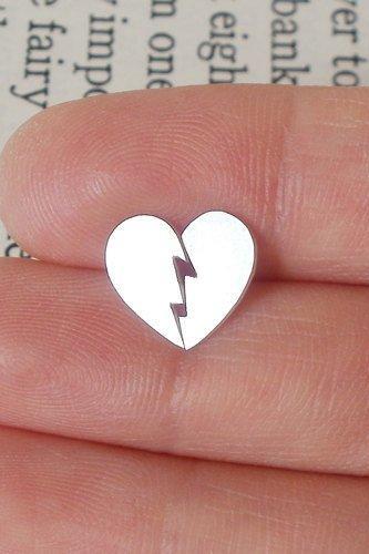 Broken Heart Earring Studs In Sterling Silver, Heart Shape Earring Studs Handmade In Uk