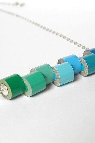 color pencil necklace, color collection - winter No. 1, the green and blue series with sterling silver, made to order