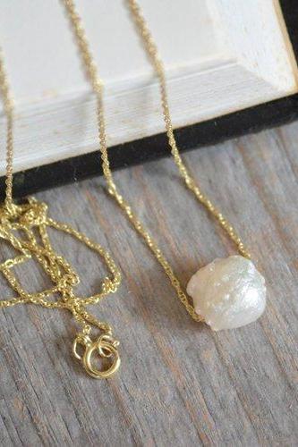 Fresh Water Pearl Necklace In 9ct Yellow Gold, June Birthstone Gift, Baroque Pearl Necklace, Simple Pearl Gift