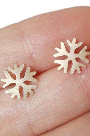 Snowflake Earring Studs, Weather Forecast Earring Studs In 9ct Yellow Gold, Handmade In England