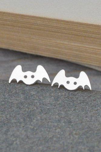 Bat Earring Studs In Sterling Silver, Animal Earring Studs, Handmade In The UK