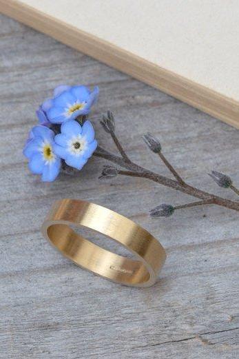 Flat Wedding Ring Wedding Band In 9k Yellow Gold With Personalized Message Inside, 4mm Wide