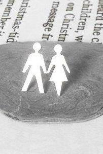 Boy and Girl Earring Studs In Sterling Silver, Handmade In England