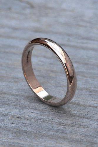 D Shape Wedding Band, Rose Gold Wedding Ring, 3mm Or 4mm Wide Stackable Ring