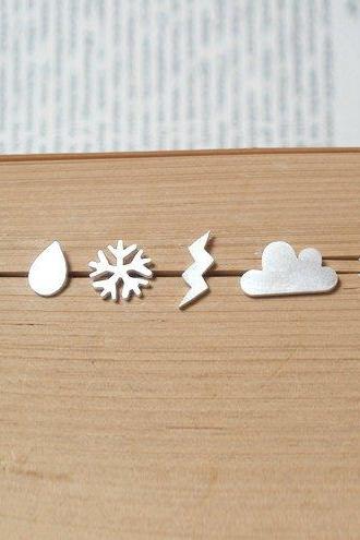 Weather Forecast Earring Studs (Set Of 6 Ear Studs) In Sterling Silver, British Weather Earring Studs, Handmade In England