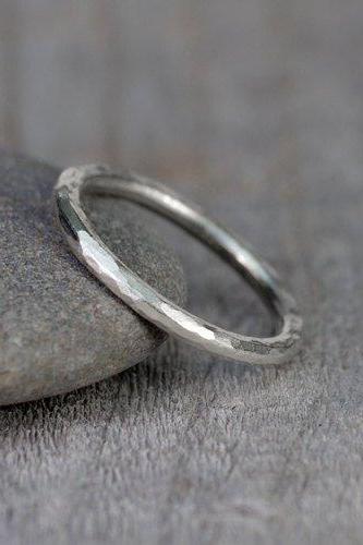 Hammered Effect Wedding Band, 2mm Diameter Rustic Wedding Ring
