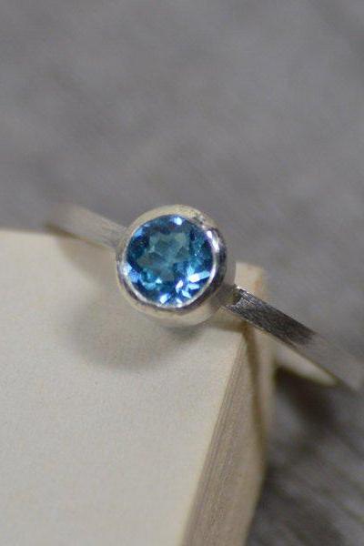 Blue Topaz Ring Set In Sterling Silver, Topaz Stacker Or Solitaire Ring, Blue Topaz Engagement Ring, November Birthstone Ring