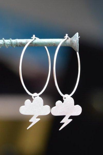 Lightning Cloud Earrings, Weather Forecast Earrings In Solid Sterling Silver, Handmade In England