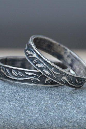 Floral Ring, Antique Style Sterling Silver Ring 4mm Wide, Handmade Ring For Her