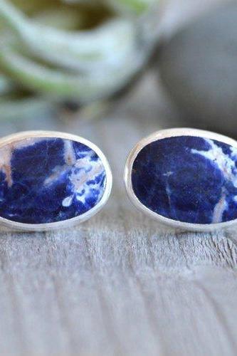 Sodalite Cufflinks Set In Sterling Silver, Something Blue Wedding Gift For Him, Total 23ct, Handmade In UK