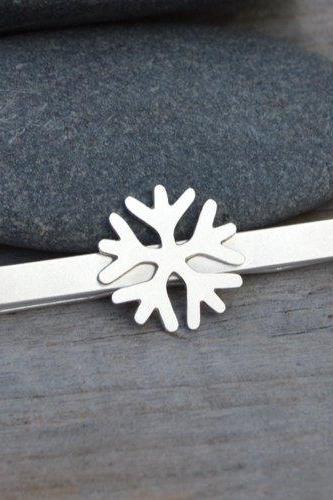 Snowflake Tie Clip In Solid Sterling Silver, Wedding Tie Clip, Personalized Tie Clip, Handmade Gift For Man