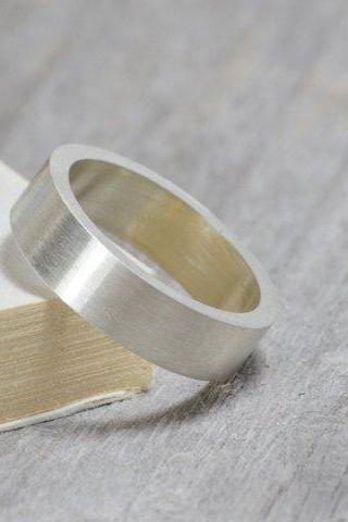Flat Wedding Ring Wedding Band In 9k White Gold With Personalized Message Inside, 5mm Wide