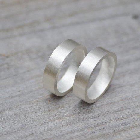 Flat Wedding Ring 5 Mm Wide In Sterling Silver Matt Finish With ...