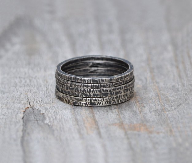 Stackable Textured Sterling Silver Rings, Antique Style Stackable Ring ...