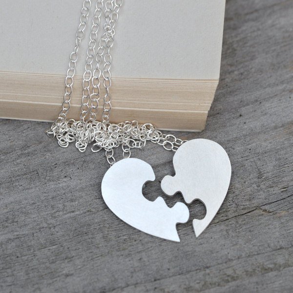 Puzzle Heart Necklace, Interlocking Jigsaw Puzzle Heart, Lover's Necklace, With Personalized Me