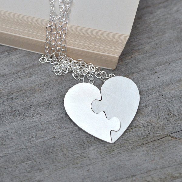 Puzzle Heart Necklace, Interlocking Jigsaw Puzzle Heart, Lover's Necklace, With Personalized Me