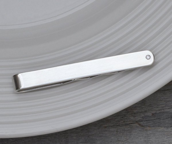 Diamond Tie Slide, Diamond Tie Clip, Diamond Jewelry For Him, Sterling